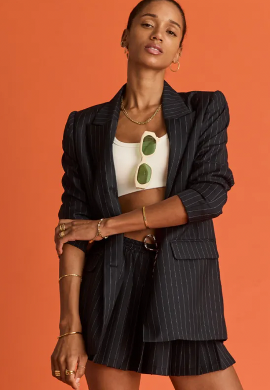 The Upside Wool Boyfriend Navy Blue Blazer – Relaxed Tailored Jacket for Women